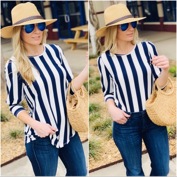 LOVELY LADY STRIPED TOP-NAVY/WHITE - Picture 2 of 4